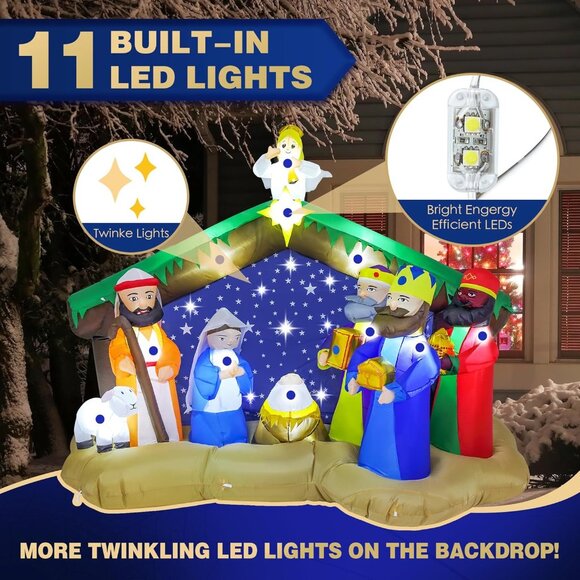 🆕8 FT Christmas Inflatables Nativity 1 Sets Blow Up Yard Outdoor Decorations - Picture 7 of 10
